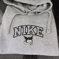 kuromi nike embroidered crewneck, hello kitty embroidered sweatshirt, inspired embroidered manga anime hoodie