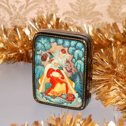Christmas fairy tale lacquer box Hand-painted Kholui miniature Art