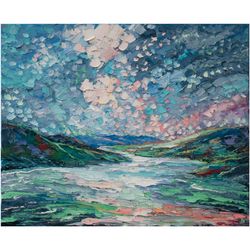 Sunrise Painting Landscape Original Art Impressionist Art Impasto Painting Scotland Artwork 20"x25" by Ksenia De