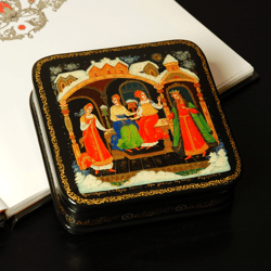 Fairy tale lacquer box collectible hand-painted decorative Palekh art