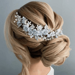 Dusty blue wedding headpiece, Blue flowers bridal hair piece, Light blue floral hair comb
