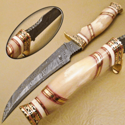 Handmade Custom Damascus Camel Bone Bowie Knife Damascus Forged Hunting Knife US