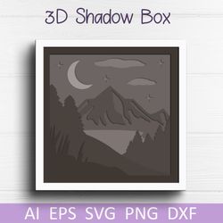Layered mountains shadow box svg, 3d papercut template for cricut