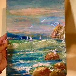 sea landscape oil painting on board 8*11inch
