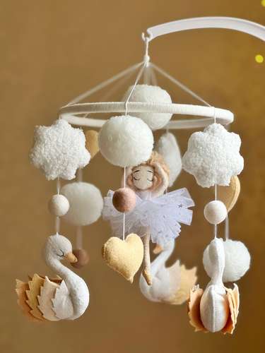 Crib mobile bed Nursery room decor Baby shower gift Ballerina mobile yellow