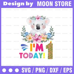 koala birthday png, i'm today 1 birthday koala png, birthday png, birthday sublimation printing