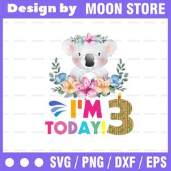 koala birthday png, i'm today 3 birthday koala png, birthday png, birthday sublimation printing