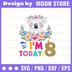 koala birthday png, i'm today 8 birthday koala png, birthday png, birthday sublimation printing