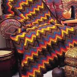 Vintage Afghan crochet pattern, Afghan knitted blanket. Southwest Afghan Ripples, Incredibly Beautiful Afghan PDF