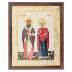 Orthodox icon of Saints Cyprian and Justina | Handmade Russian icon  | Size: 2,5" x 3,5"