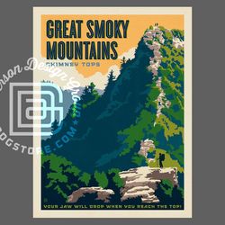 smoky mountains national park travel poster by anderson design group | chimney tops print | smoky mountain print