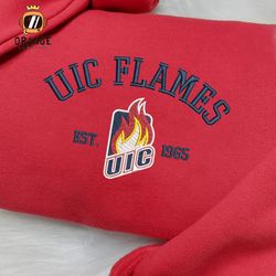 UIC Flames Embroidered Sweatshirt, NCAA Embroidered Shirt, UIC Flames Embroidered Hoodie, Unisex T-Shirt