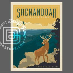 shenandoah national park travel poster by anderson design group | national park print | shenandoah park deer print