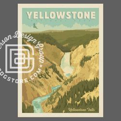 yellowstone national park travel poster by anderson design group | national park falls print | yellowstone falls
