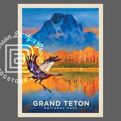 grand teton national park vintage travel poster by kai carpenter anderson design group | sand hill crane art print