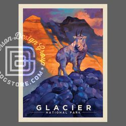 glacier national park vintage travel poster by kai carpenter anderson design group | glacier mountain goat art print