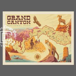 grand canyon national park map travel poster by anderson design group | gran canyon collage print |  grand canyon