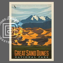 great sand dunes national park travel poster by anderson design group | arizona national park print |  sand dune
