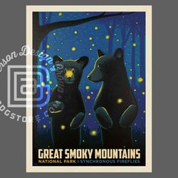 great smoky mountains national park travel poster by anderson design group | bear cub print | fireflies print