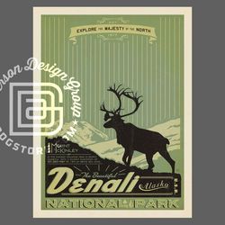 denali national park vintage travel poster by anderson design group | mt mckinley print | denali mountain alaska