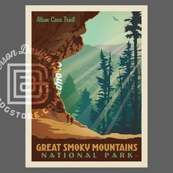 great smoky mountains national park travel poster by anderson design group | alum cave trail print | hiking trail