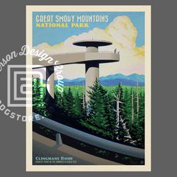great smoky mountains park travel poster by anderson design group | clingmans dome print | smoky mtn print