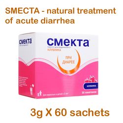 Smecta 3gr X 60 sachets (strawberry) Anti Diarrheal Treatment, Flatulence, Digestive Disorders, Abdominal Pain