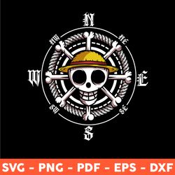 one piece straw hat pirates skull svg, one piece logo svg, one piece svg, svg, png, dxf, eps - download