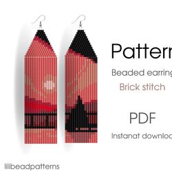 Beaded earrings PATTERN for brick stitch with fringe - Night sky - Instant download