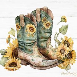 cowgirl sunflower boots png, sublimation png