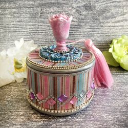 pink jewelry box, style damask, box with lid, proposal ring box, jewellery storage, treasure box, home decor