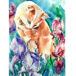 Cat Painting Original Art Animal Watercolor Kitty Wall Art Pet Artwork Portrait
