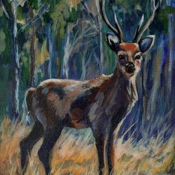 Deer painting Original acrylic painting Wild animal painting Small painting Wildlife painting Woodland art Oil painting