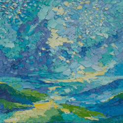 Sky Painting Abstract Landscape Original Art Impressionist Art Impasto Painting Blue Artwork 20"x20" by Ksenia De