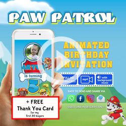 Paw Patrol Video Invitation Personalized For you, Animated Invitation, Birthday Invitation, Kids Invitation