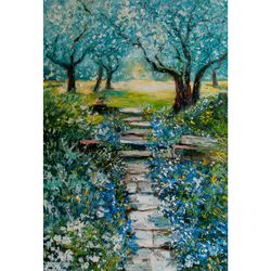 Olive Trees Painting Landscape Original Art Impressionist Art Impasto Painting Spring Artwork 24"x16" by Ksenia De