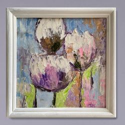 Abstract Flower Painting, Mini Canvas Painting, Original Cotton Floral Wall Art Abstract Artwork Framed Art