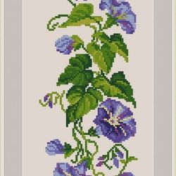 Blue Morning Glory 77 Vintage Cross Stitch Pattern PDF Garden Flowers embroidery Compatible Pattern Keeper