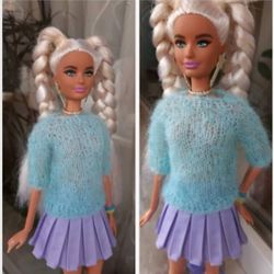 Doll sweater - Mint Mohair Sweater for doll 11.5 inch, Spring Top for doll, Fashion doll clothes, Doll outfit 1/6 scale