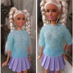 doll sweater - mint mohair sweater for doll 11.5 inch, spring top for doll, fashion doll clothes, doll outfit 1/6 scale