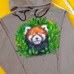 Red Panda Hoodie or Sweatshirt, Custom hand painted sweater, Gift for animal lover