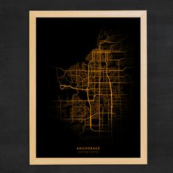 anchorage city map, city of anchorage, united states map poster