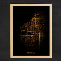 Anchorage City Map, City of Anchorage, United States Map Poster