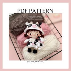 cowdie doll crochet pattern. amigurumi crochet pattern. amigurumi doll.