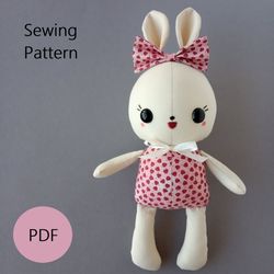 Cute Bunny Stuffed Animal Sewing Pattern PDF And Step-By-Step Tutorial (in 2 sizes).