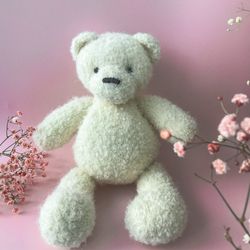 Big bear from boucle, knitted handmade toy, newborn photo props, teddy bear, posing toy, newborn toy, white knitted bear
