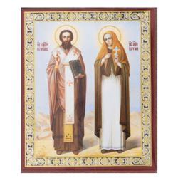 Orthodox icon of Saints Cyprian and Justina | Handmade Russian icon  | Size: 2,5" x 3,5"