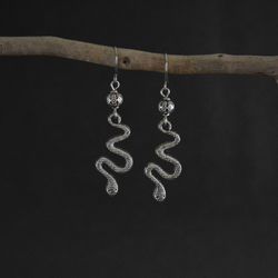 Snake earrings Silver metal snakes earrings Serpents dangling earrings Witchcraft jewelry