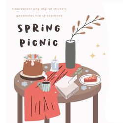 Spring picnic. Pre-cropped digital stickers.