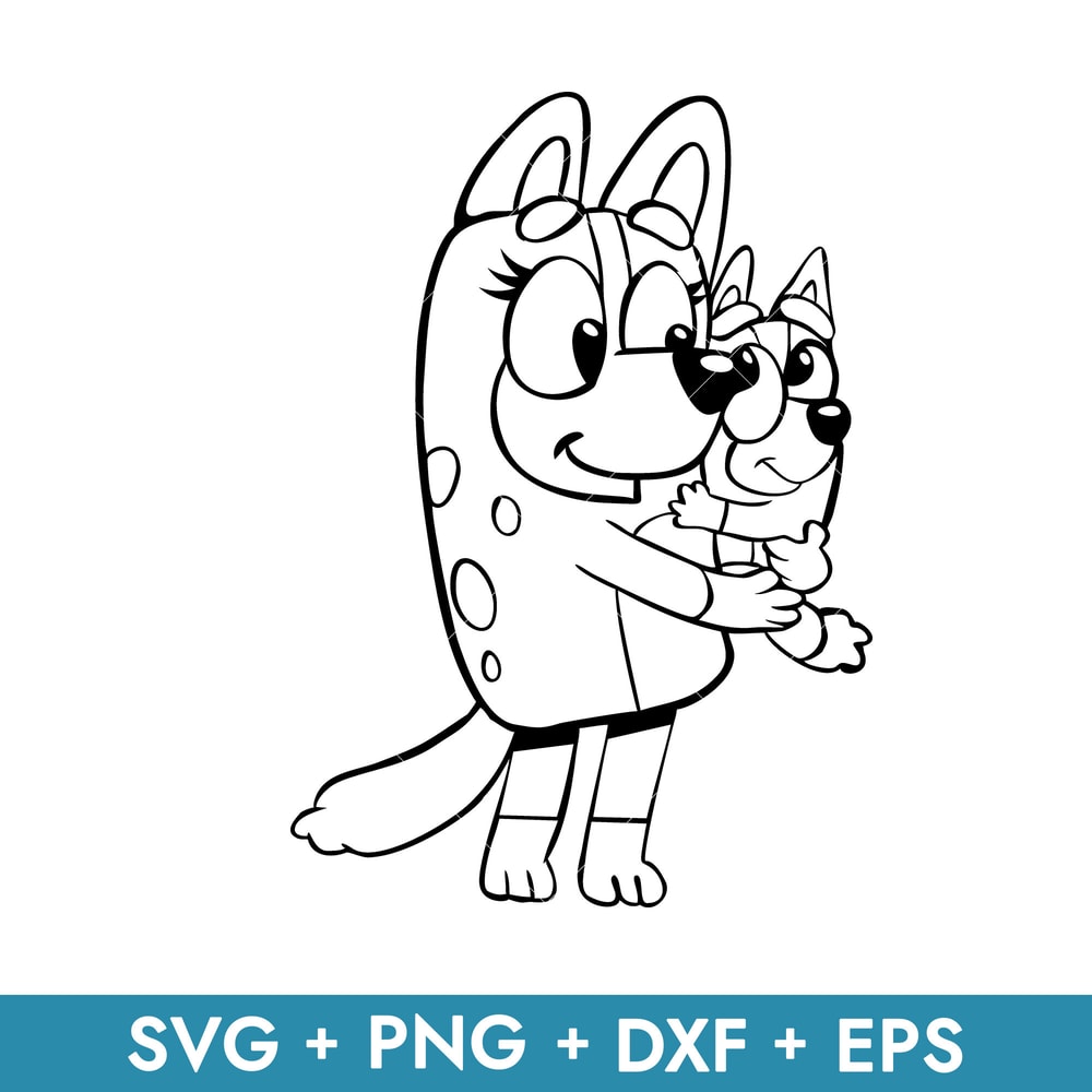 Bluey Chilli and Bingo Outline in svg, transparent png, dxf and eps formats ready for download